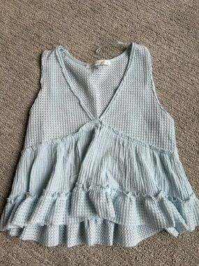 Altar'd State Pale Blue Waffle Knit Peplum Tank